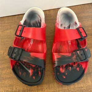 Birkenstock Arizona Eva Sandals Mens 41 Black Red White Rubber Shoes cl